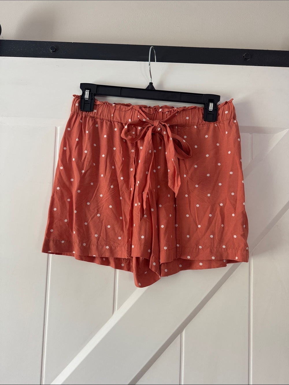 Madewell Coral Polka Dot High-Waist Tie-Front Shorts